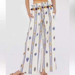 NWT Ollari Anthropologie Pants Wide-Leg Pom-Poms Bohemian Women’s Small Linen